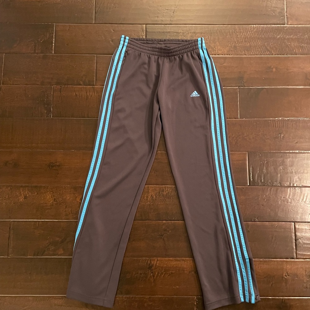 adidas Dark Gray  Track Pants with Light Blue Stripes
